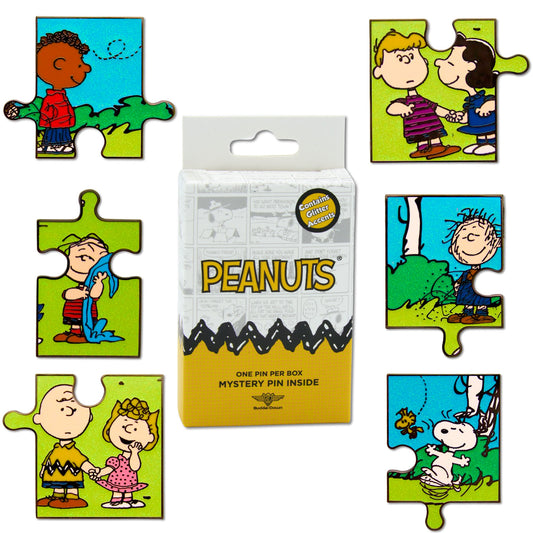 Peanuts Puzzle Mystery Enamel Pin Bling Box Series, Pig Pen, Franklin, Snoppy and Woodstock, Lucy and Schroeder, Linus, or Charlie and Sally-1