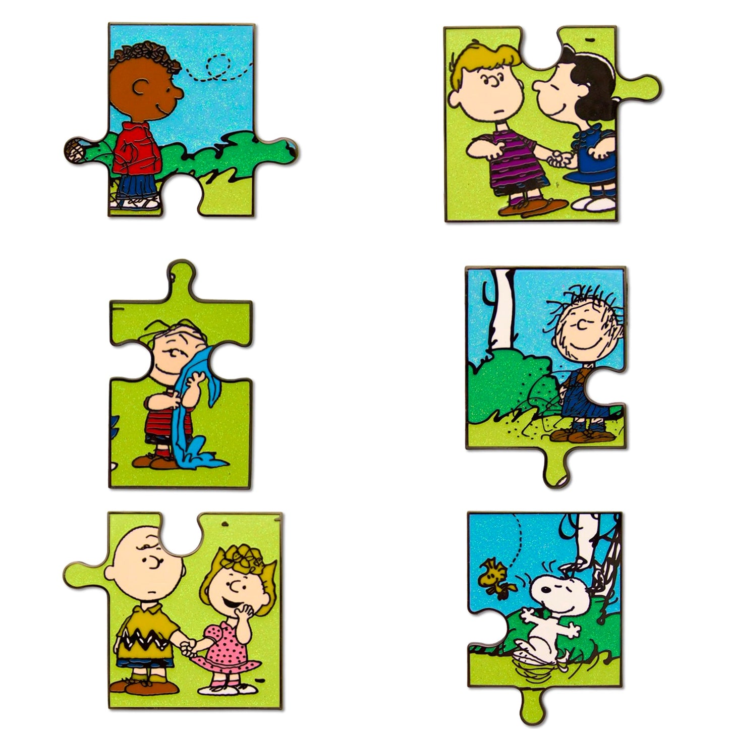 Peanuts Puzzle Mystery Enamel Pin Bling Box Series, Pig Pen, Franklin, Snoppy and Woodstock, Lucy and Schroeder, Linus, or Charlie and Sally
