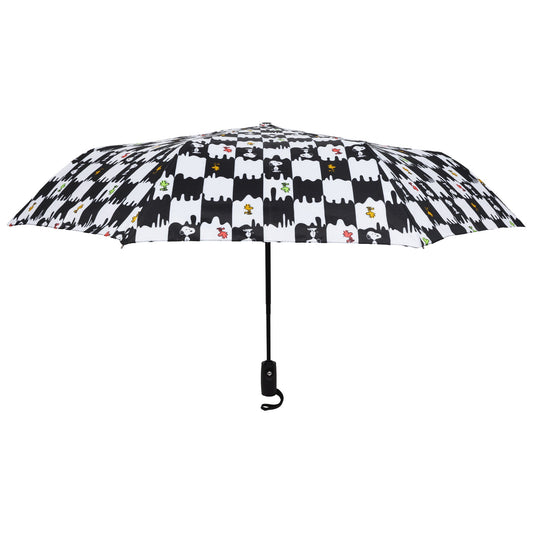 Peanuts Snoopy & Woodstock Checkerboard Automatic Umbrella – Black & White-0
