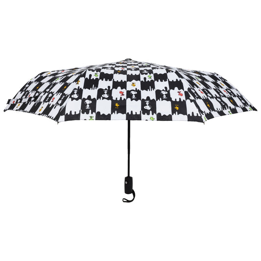 Peanuts Snoopy & Woodstock Checkerboard Automatic Umbrella – Black & White-1