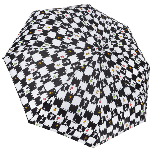 Peanuts Snoopy & Woodstock Checkerboard Automatic Umbrella – Black & White-3