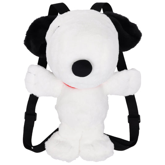 Full-body shot of the 14-inch Peanuts Snoopy Red Collar Plush Backpack. Snoopy, in plush form, is depicted in a sitting pose, ready to be worn.-1