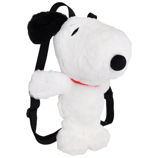 Full-body shot of the 14-inch Peanuts Snoopy Red Collar Plush Backpack. Snoopy, in plush form, is depicted in a sitting pose, ready to be worn.-2