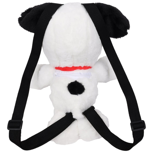 Full-body shot of the 14-inch Peanuts Snoopy Red Collar Plush Backpack. Snoopy, in plush form, is depicted in a sitting pose, ready to be worn.-3