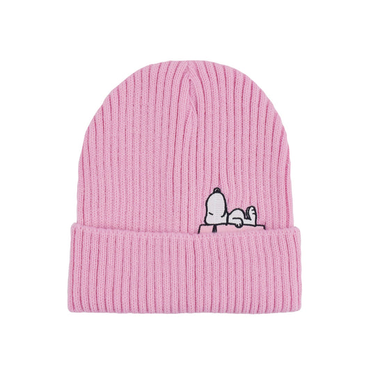 Snoopy lounging on his doghouse with hearts embroidered on a black beanie-0