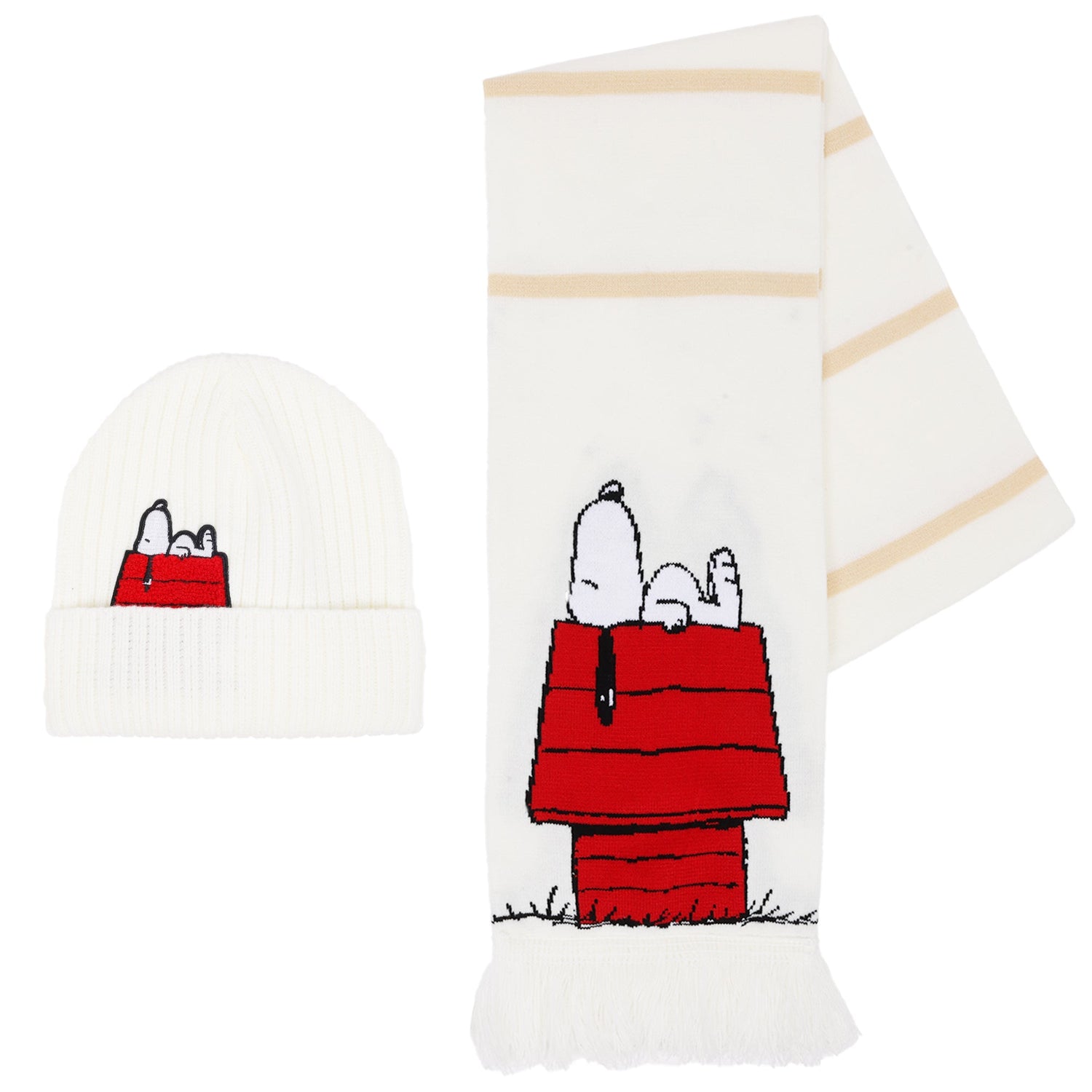 Peanuts Snoopy Red Doghouse beanie and scarf set