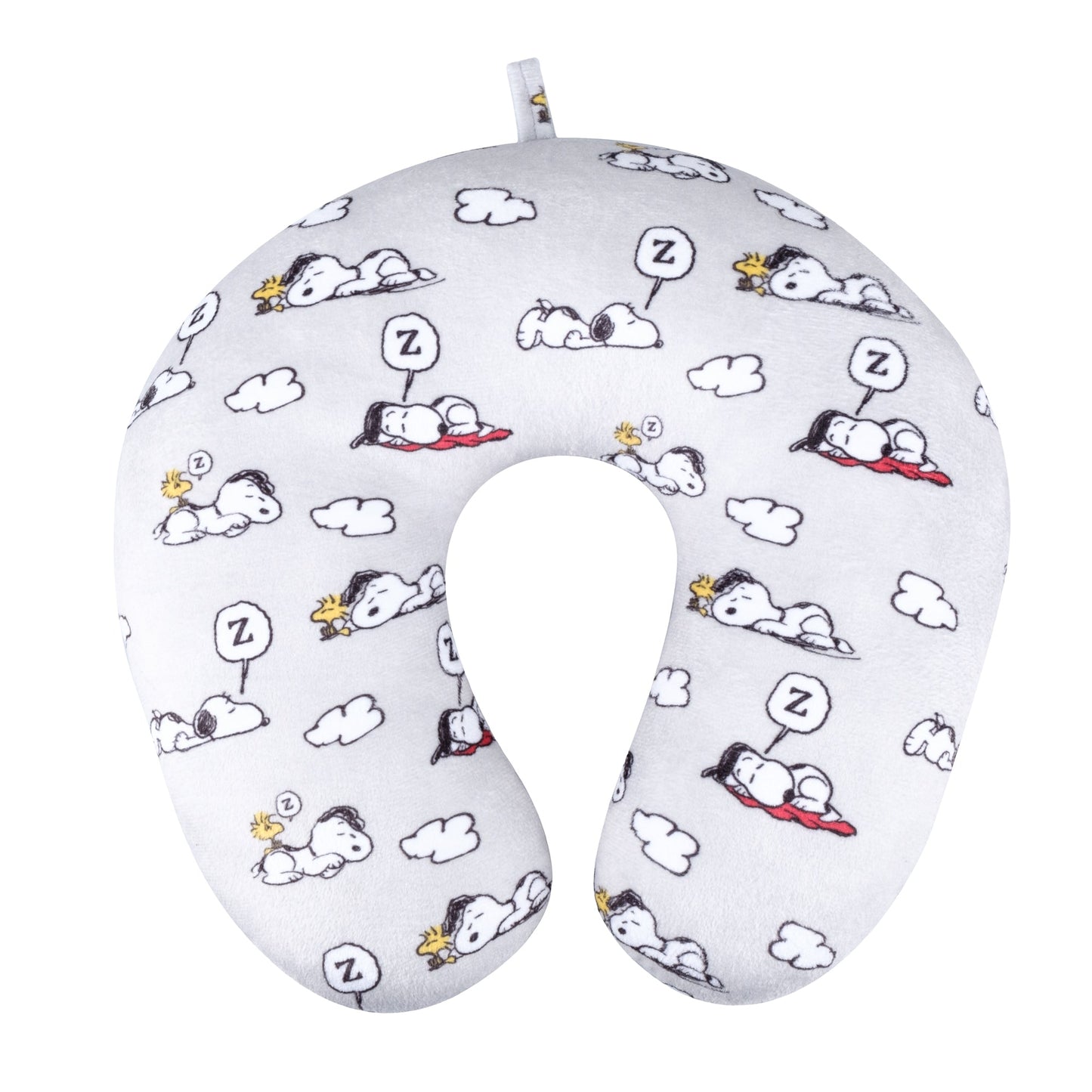 FUL Peanuts Snoopy and Woodstock Clouds Travel Neck Pillow, Grey