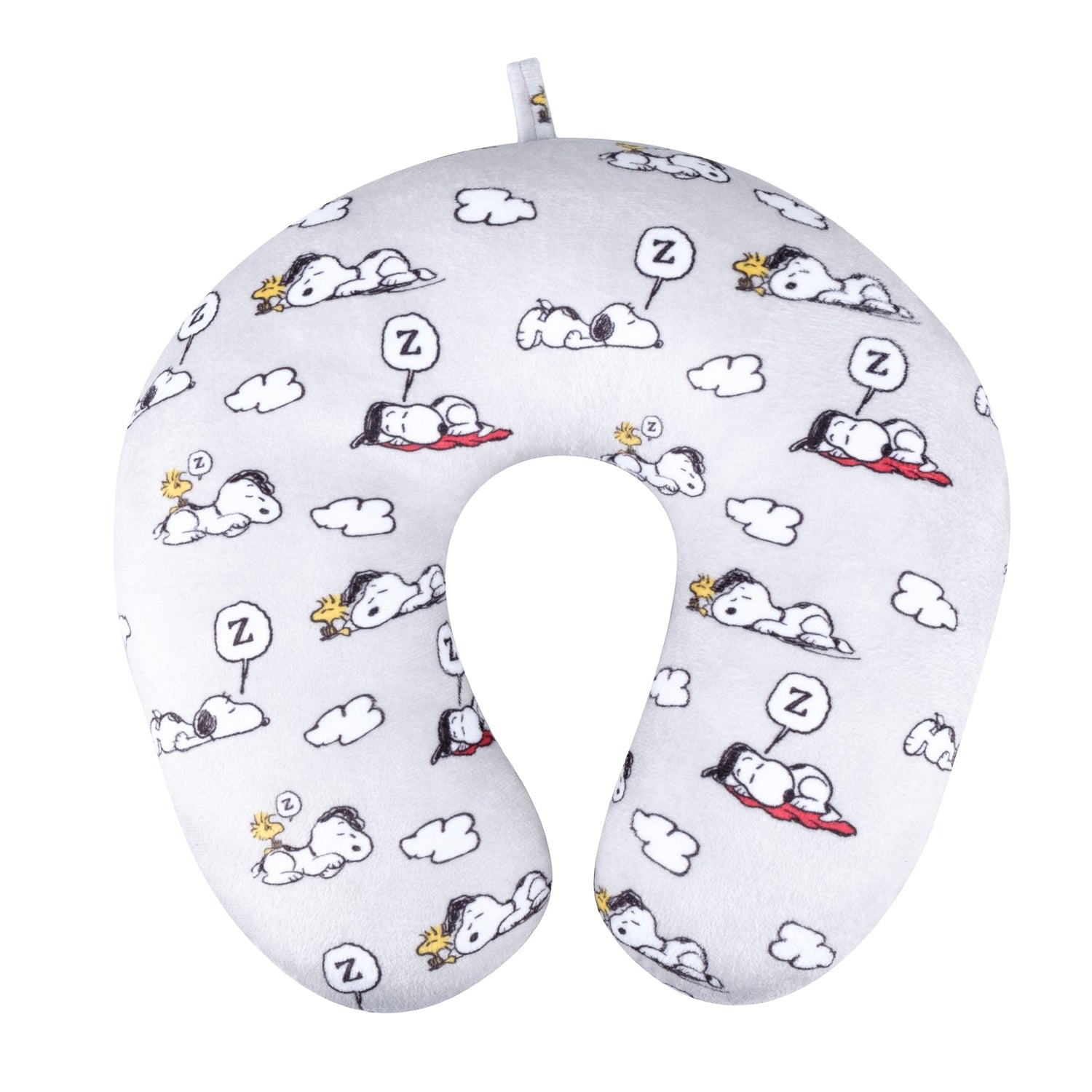 FUL Peanuts Snoopy and Woodstock Clouds Travel Neck Pillow, Grey