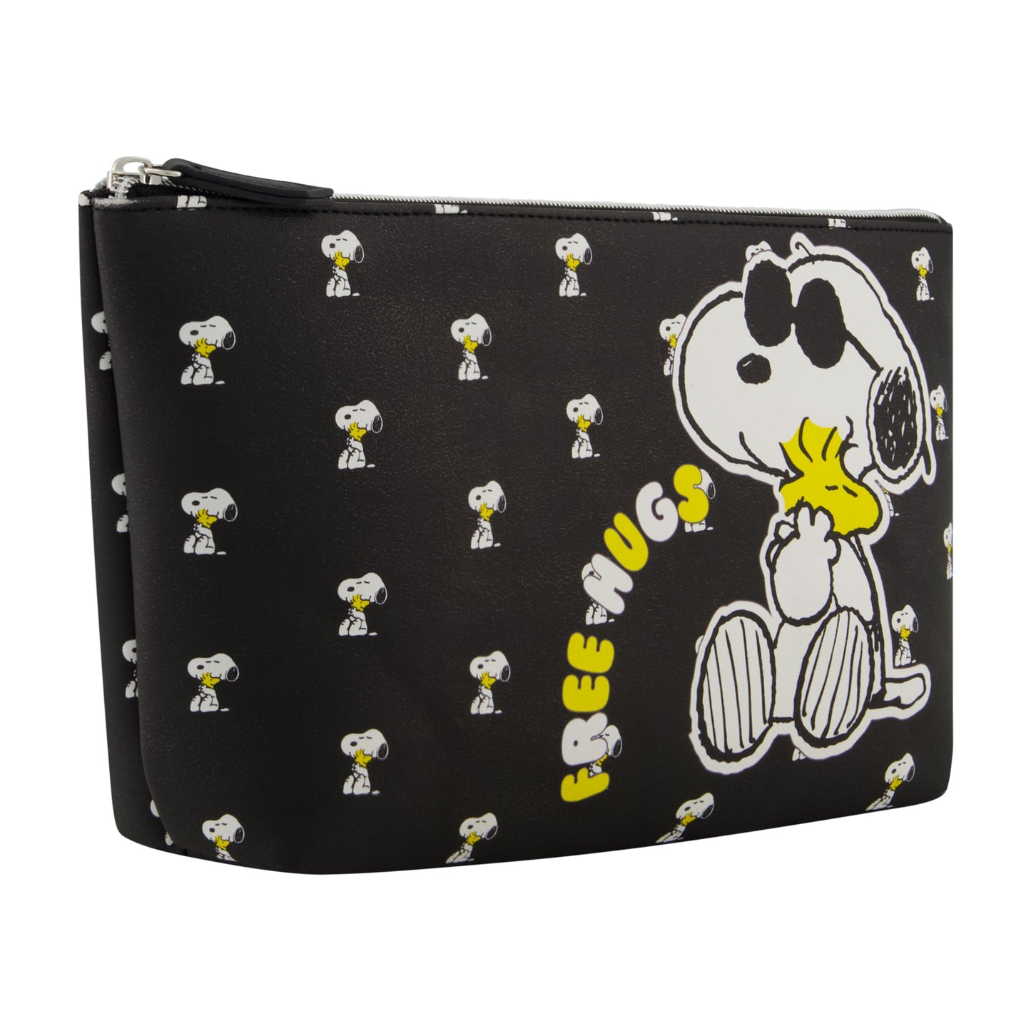 Interior view of the compact Snoopy travel cosmetic pouch