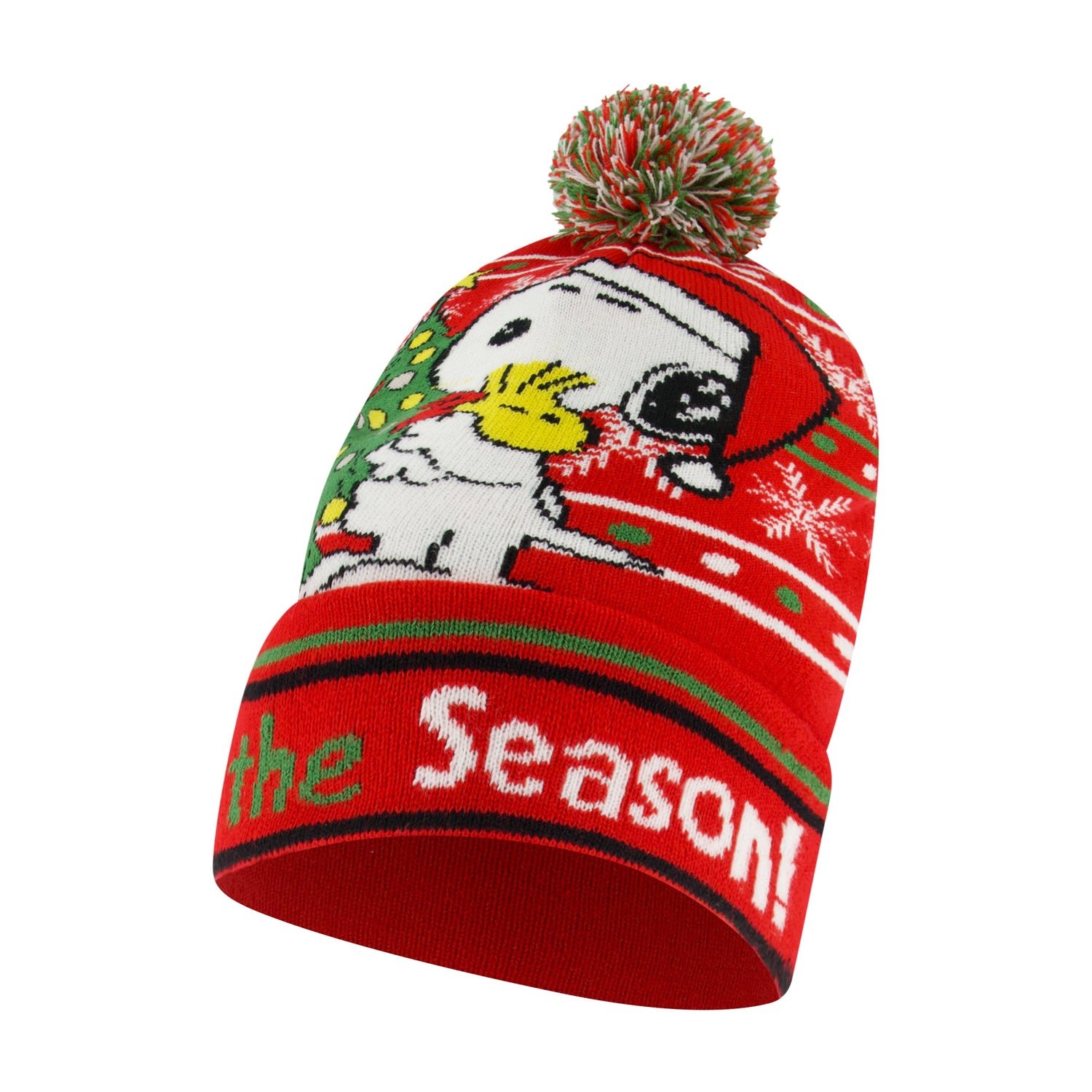 Peanuts Snoopy Holiday Knit Beanie – “’Tis the Season” Pom Winter Hat