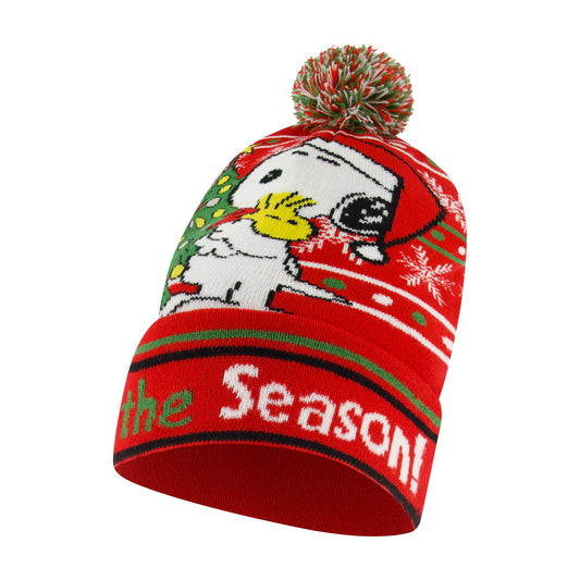Peanuts Snoopy Holiday Knit Beanie – “’Tis the Season” Pom Winter Hat-0