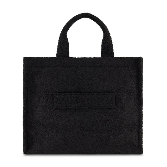 Peanuts Snoopy Black Sherpa Tote Bag showing embroidered Snoopy face-1