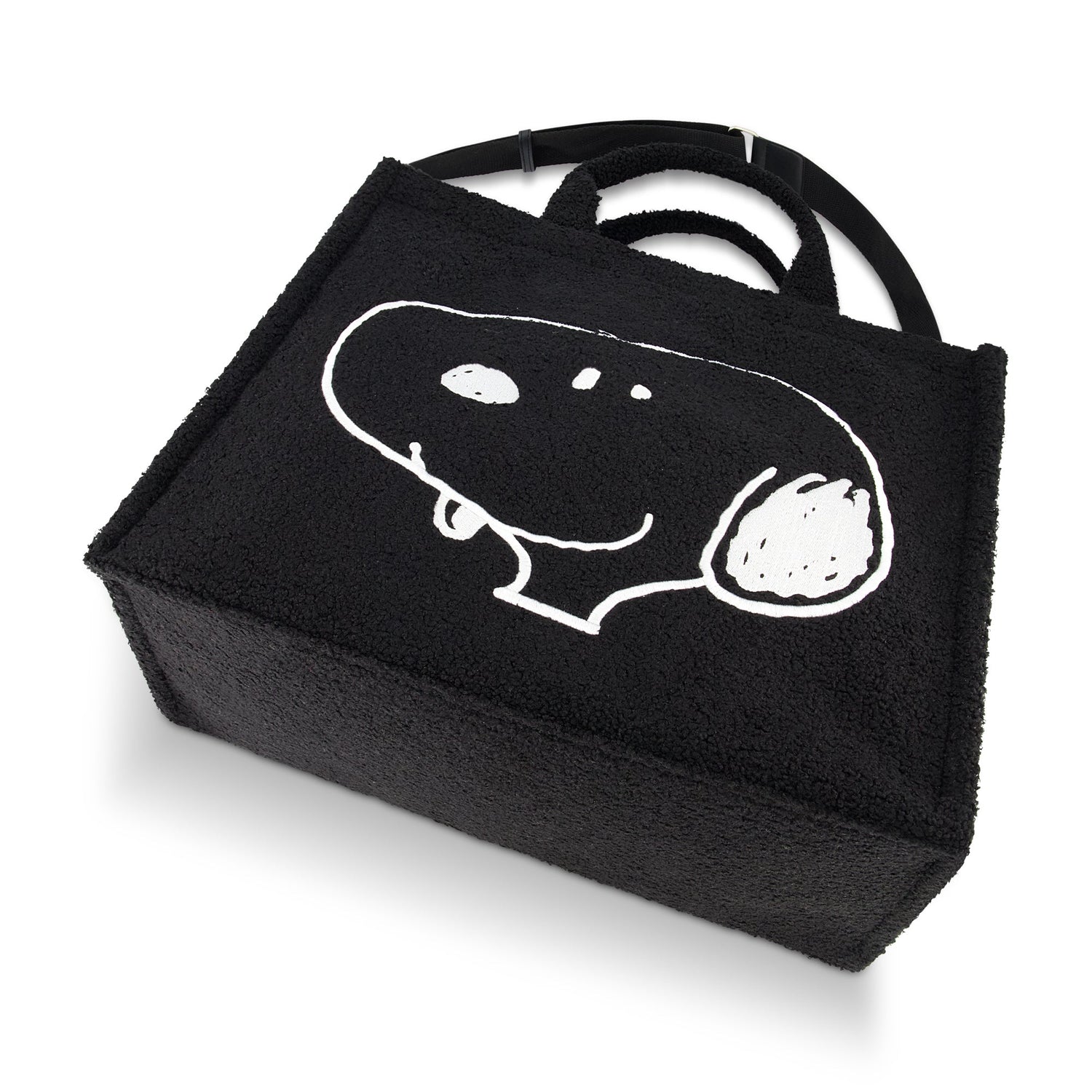 Peanuts Snoopy tote bag showing interior zip pocket and black hardware