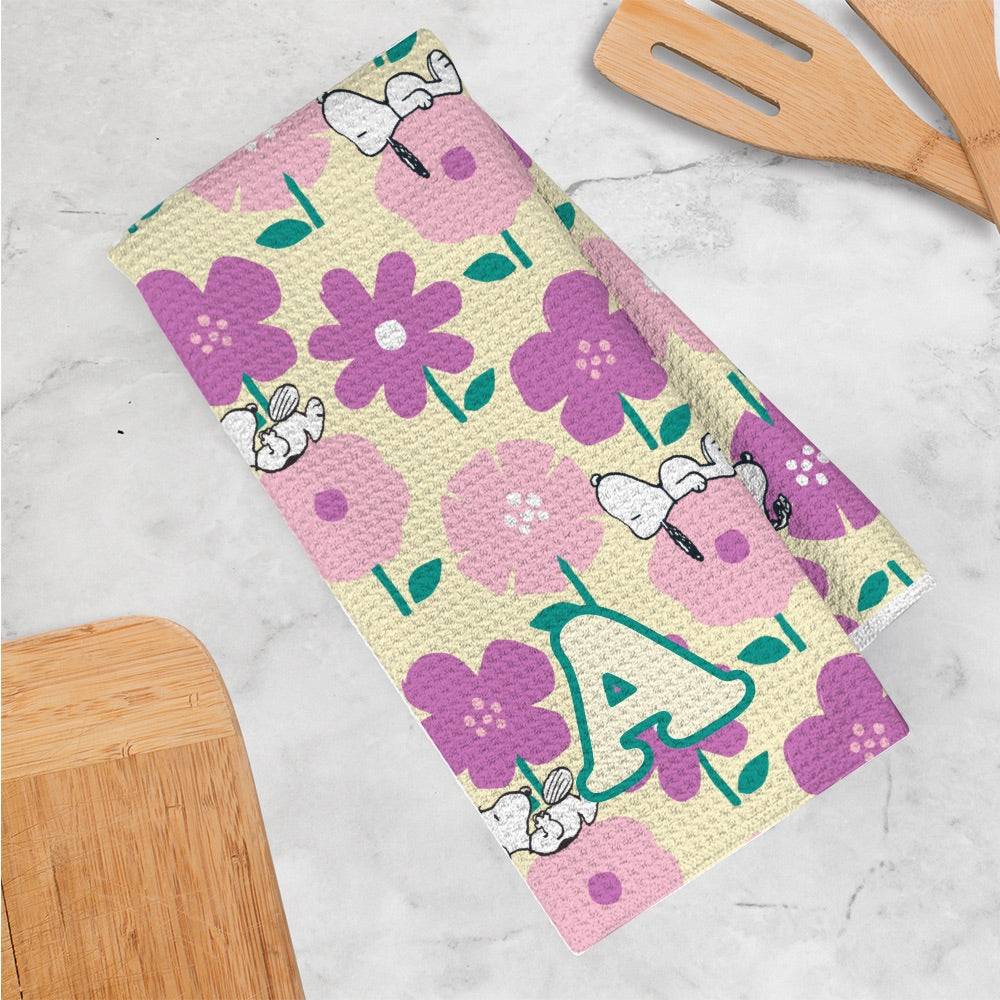 Peanuts Snoopy and Flowers Personalized Kitchen Towel