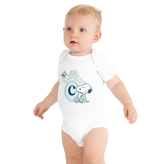 Peanuts Snoopy Personalized Initials Baby Boy's Bodysuit White-1