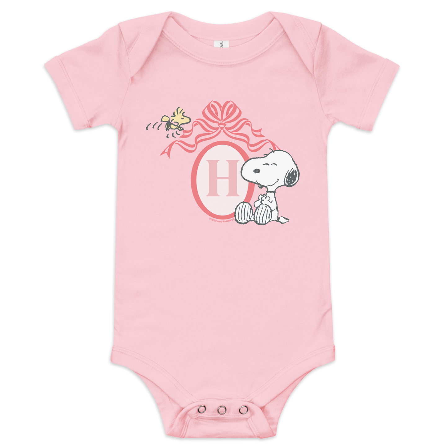 Peanuts Snoopy Personalized Initials Girl's Baby Bodysuit Pink