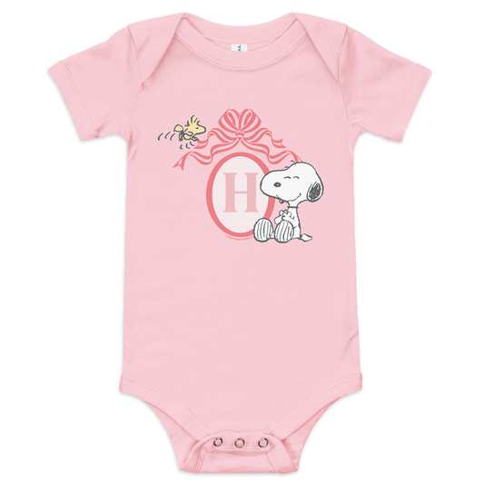 Peanuts Snoopy Personalized Initials Girl's Baby Bodysuit Pink-0
