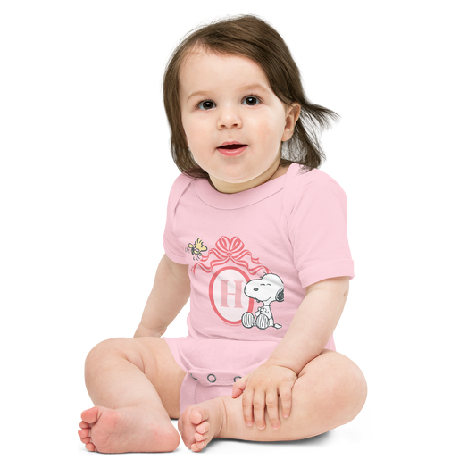 Peanuts Snoopy Personalized Initials Girl's Baby Bodysuit Pink-1
