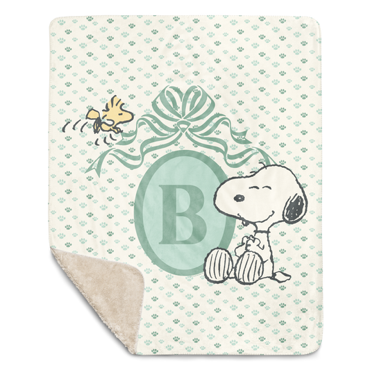 Peanuts Snoopy Personalized Baby Initials Sherpa Blanket-1