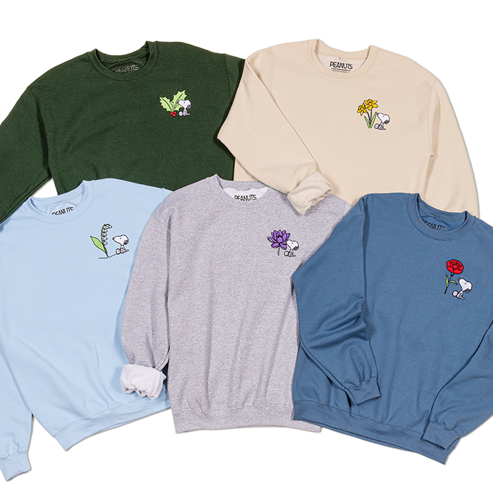 Peanuts Snoopy Crewneck Sweatshirt Select a Birth Month Flower Pattern
