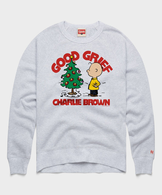 Ash gray crewneck sweatshirt featuring a vintage Charlie Brown Christmas graphic on the front chest-0