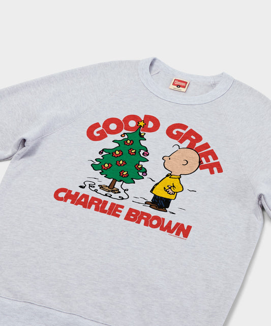 Ash gray crewneck sweatshirt featuring a vintage Charlie Brown Christmas graphic on the front chest-1