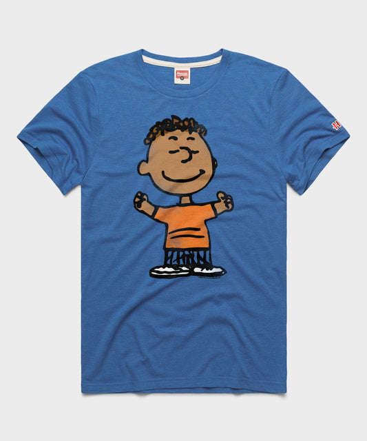 Royal blue t-shirt featuring a graphic of Franklin from Peanuts centered on the front-0