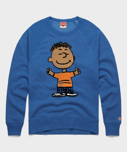 Royal blue crewneck sweatshirt featuring a graphic of Franklin from Peanuts centered on the front-0
