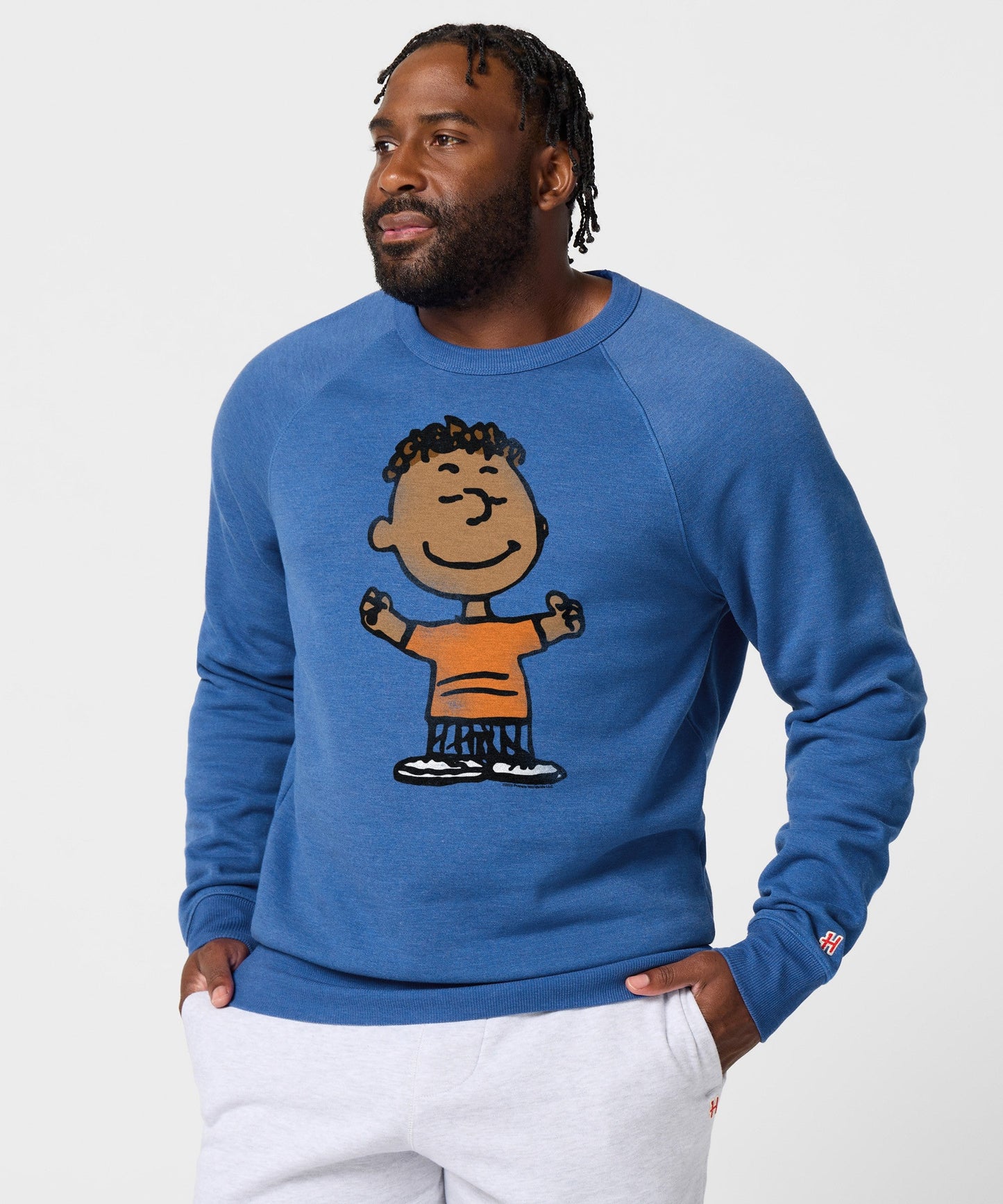 Back view of the royal blue crewneck sweatshirt