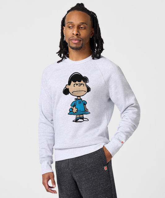 Ash crewneck sweatshirt featuring a vintage graphic of Lucy van Pelt on the front chest-2