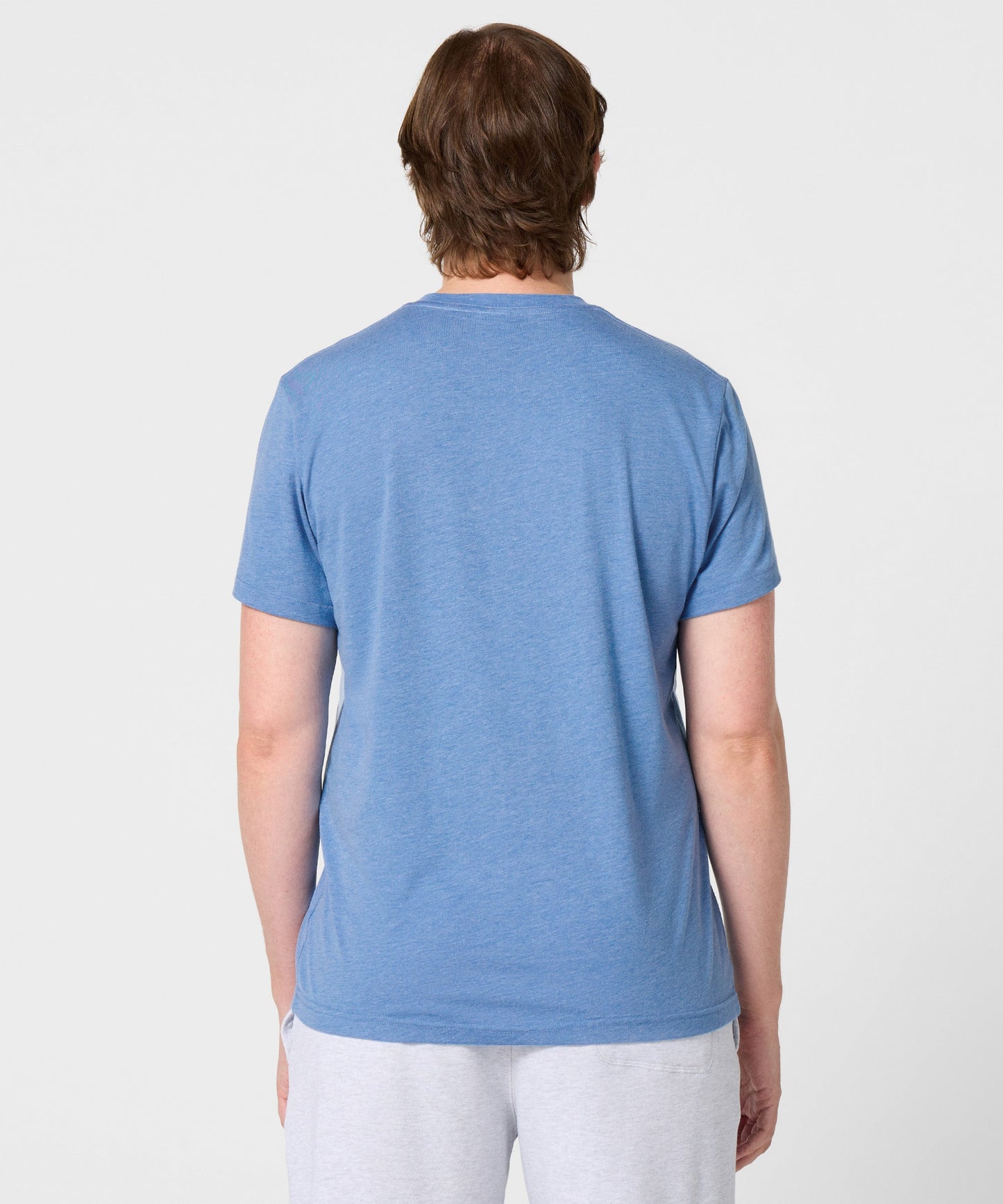 Back view of the light blue crew-neck t-shirt
