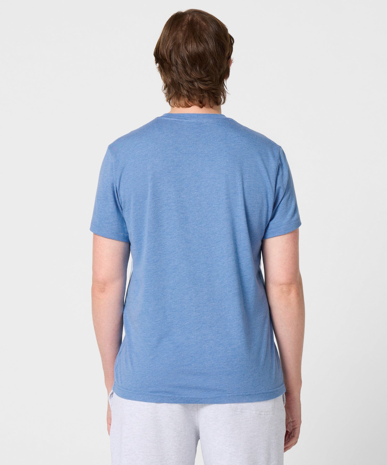Back view of the light blue crew-neck t-shirt
