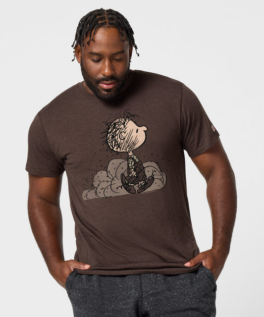 Brown crew-neck t-shirt featuring Pig-Pen wrapped in a cloud of dust centered on the front chest-2