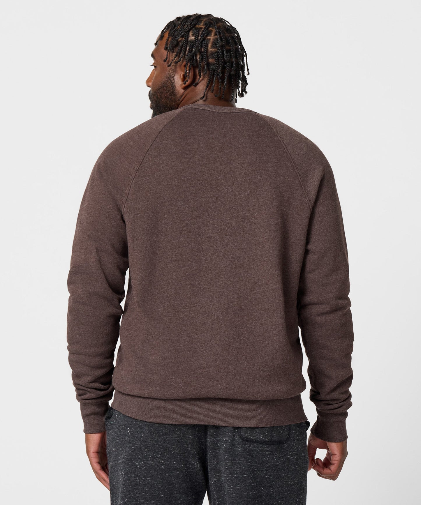 Detailed view of the ribbed collar and neckline construction