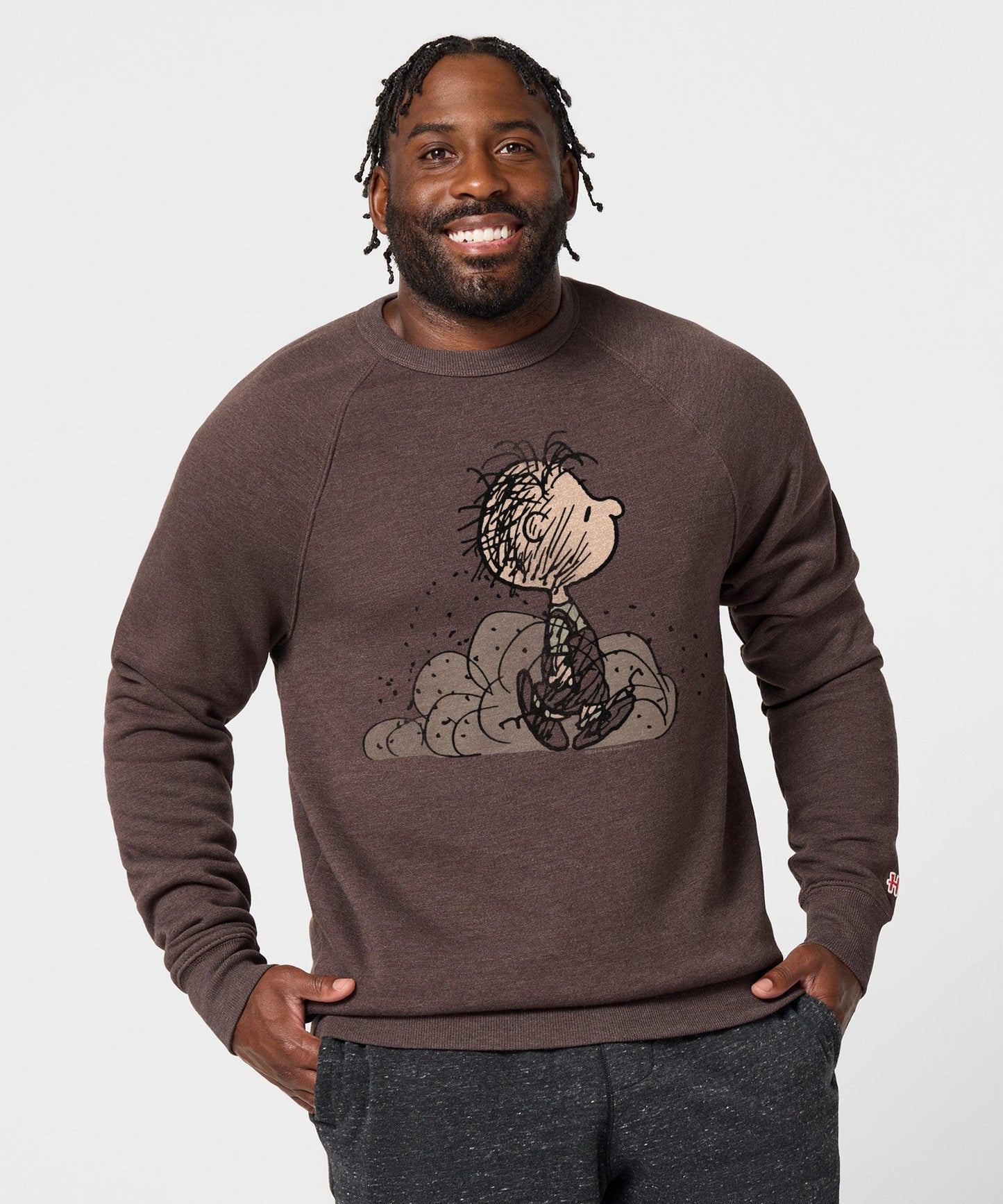 Back view of the solid brown crewneck sweatshirt