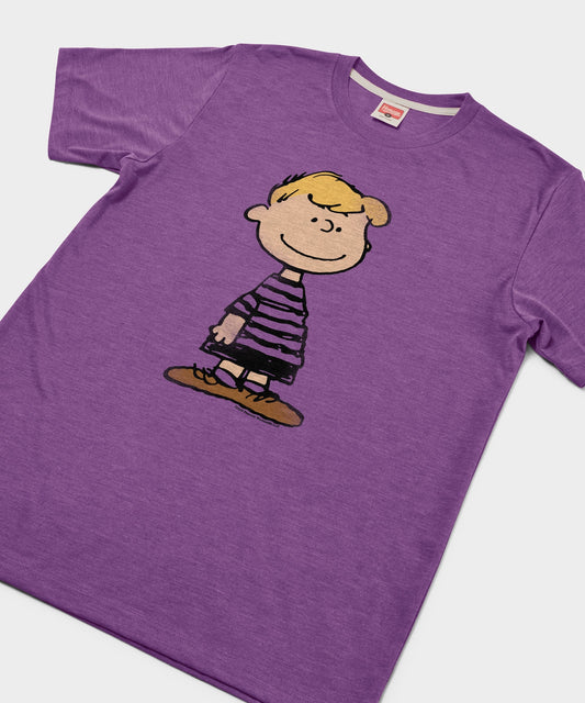 Royal purple t-shirt featuring Schroeder playing his toy piano on the front chest-1