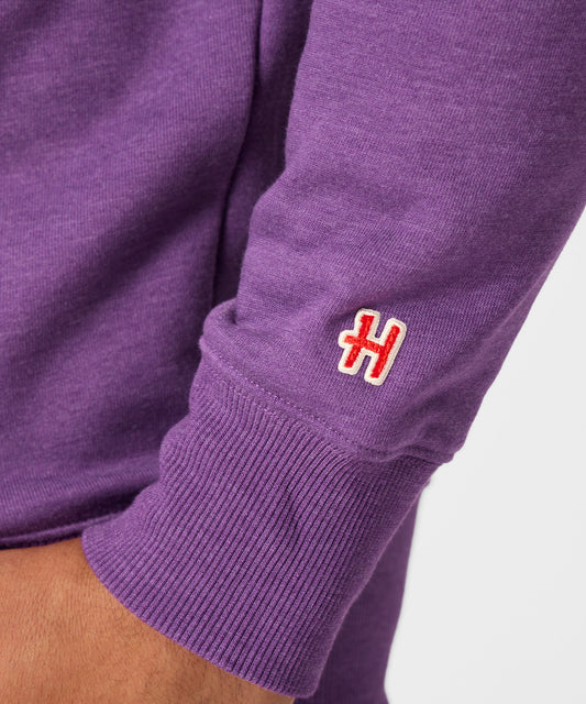 Royal purple crew-neck sweatshirt featuring a graphic of Schroeder playing his piano on the front chest-4