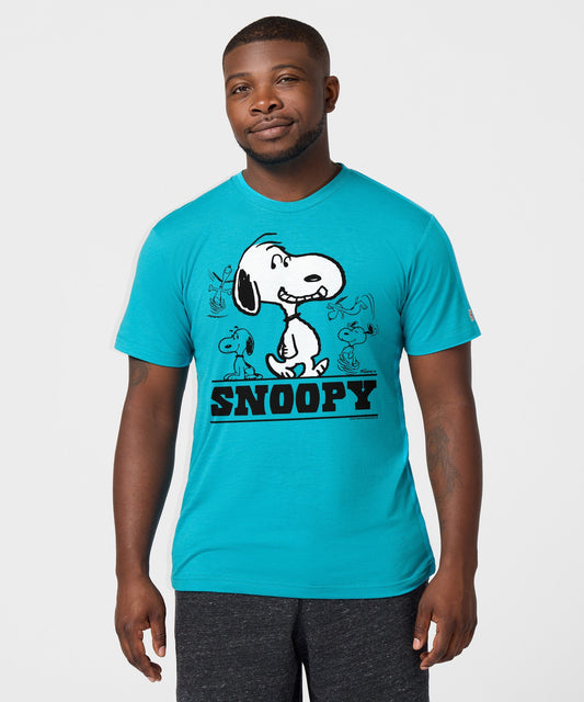 Teal crewneck t-shirt featuring a vintage-inspired graphic of Snoopy as Joe Cool wearing sunglasses on the chest-2