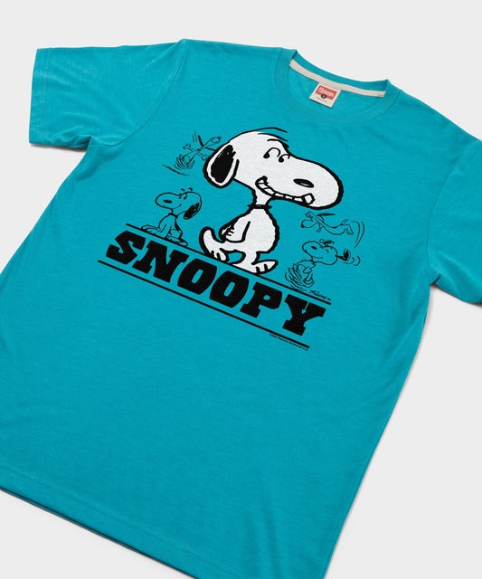 Teal crewneck t-shirt featuring a vintage-inspired graphic of Snoopy as Joe Cool wearing sunglasses on the chest-1