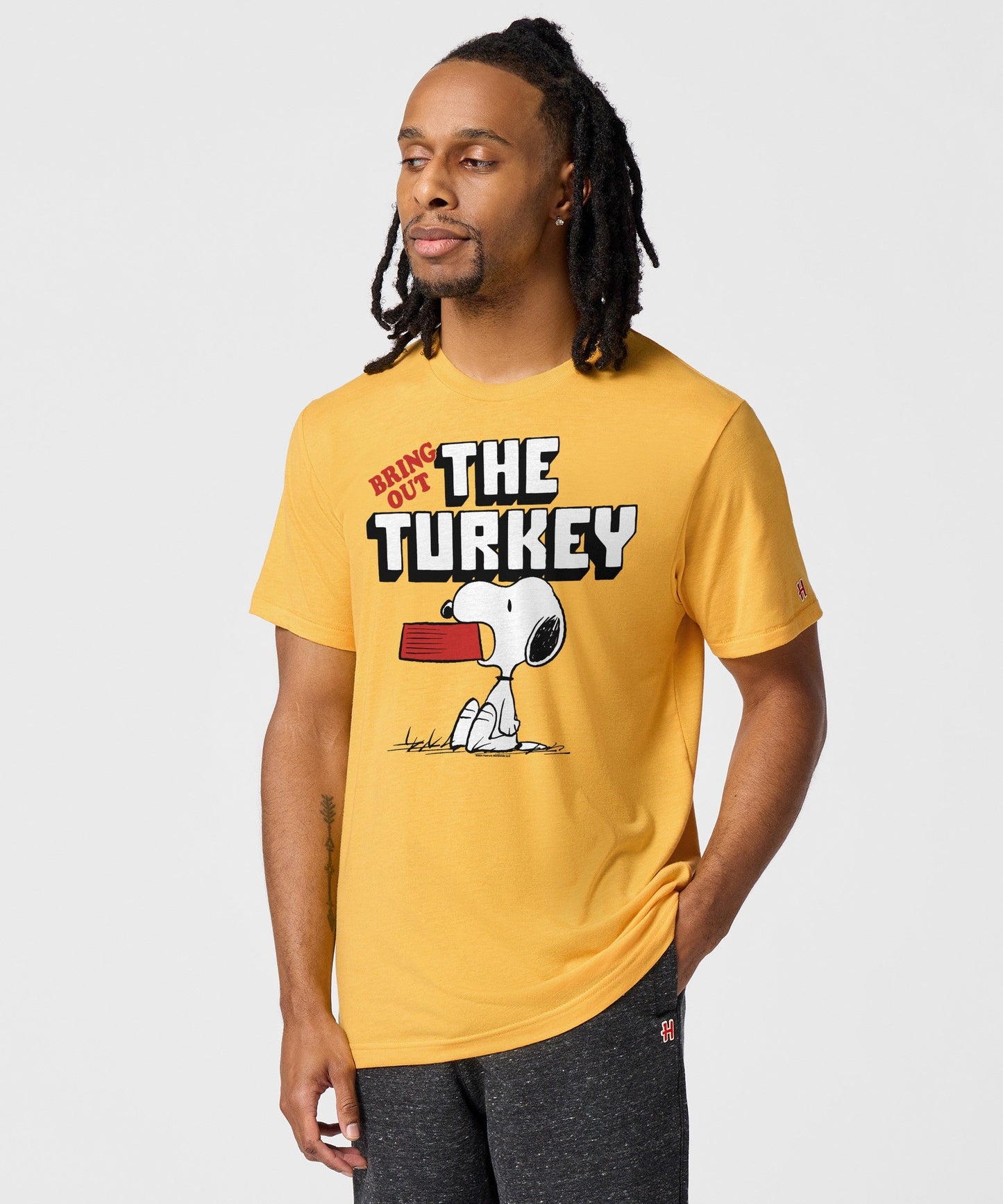 Back view of the solid gold short-sleeve crew-neck t-shirt