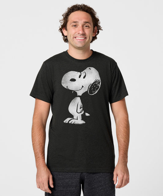 Charcoal t-shirt featuring a dynamic graphic of Snoopy on the front chest-2