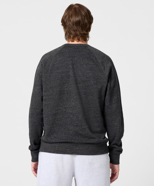Charcoal grey crewneck sweatshirt featuring a large graphic of Snoopy dancing on the front chest-3