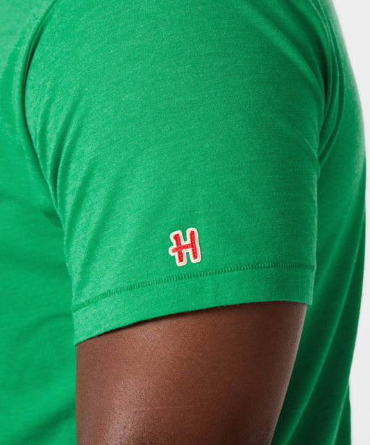 Green short-sleeve t-shirt with a graphic of Snoopy celebrating on the front chest-4