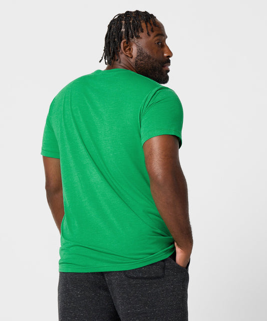 Green short-sleeve t-shirt with a graphic of Snoopy celebrating on the front chest-3