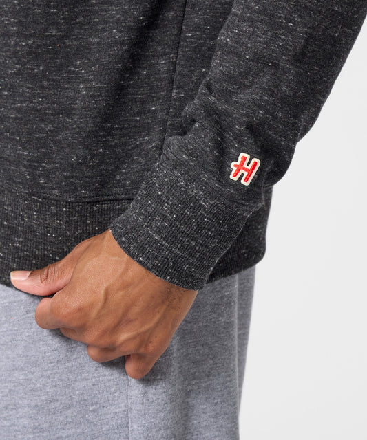 Charcoal crewneck sweatshirt featuring Snoopy getting wrapped up in ribbon on the front chest-4