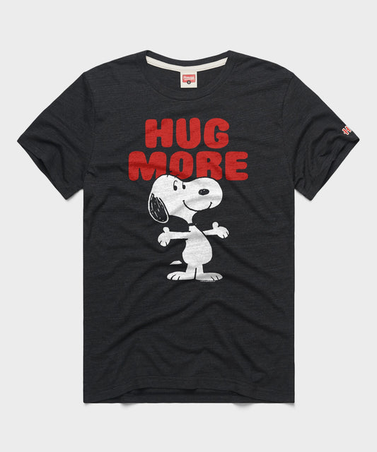 Charcoal crewneck t-shirt featuring Snoopy and the Hug More graphic on the chest-0