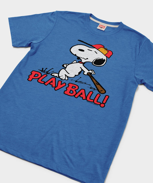 Royal blue short-sleeve crewneck t-shirt featuring Snoopy holding a baseball bat on the front chest-1
