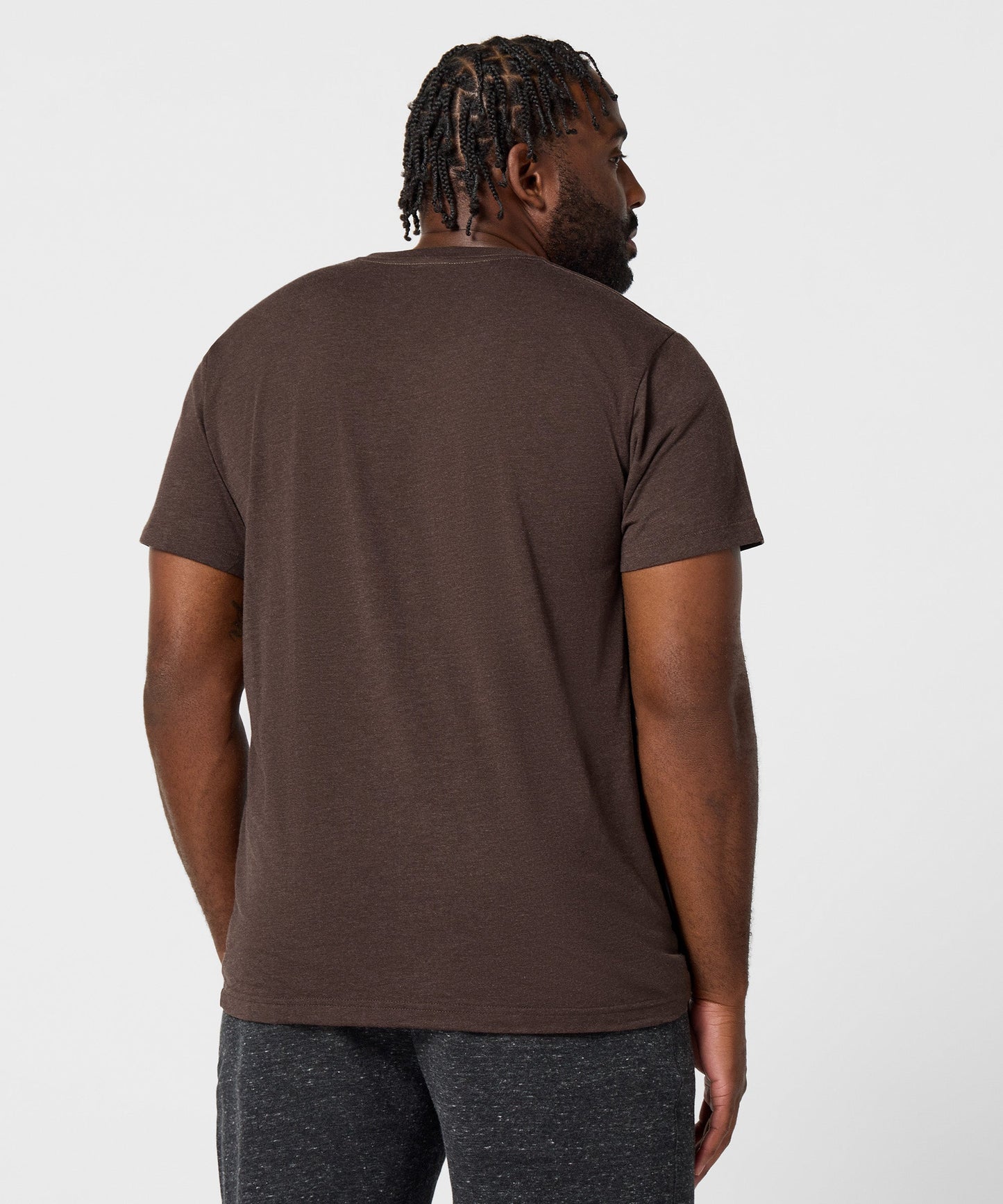Back view of the solid brown crewneck t-shirt