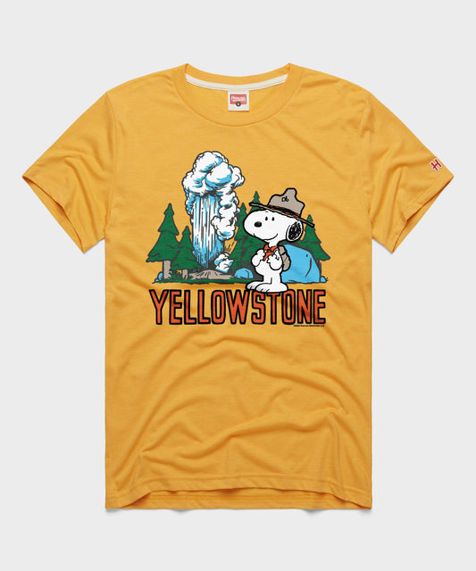 Gold t-shirt featuring Snoopy in a ranger hat as part of the Peanuts x Yellowstone National Park collection-0