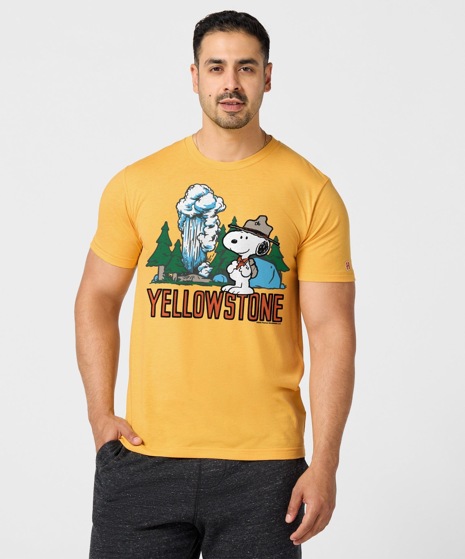 Back view of the solid gold t-shirt with a clean, unprinted finish